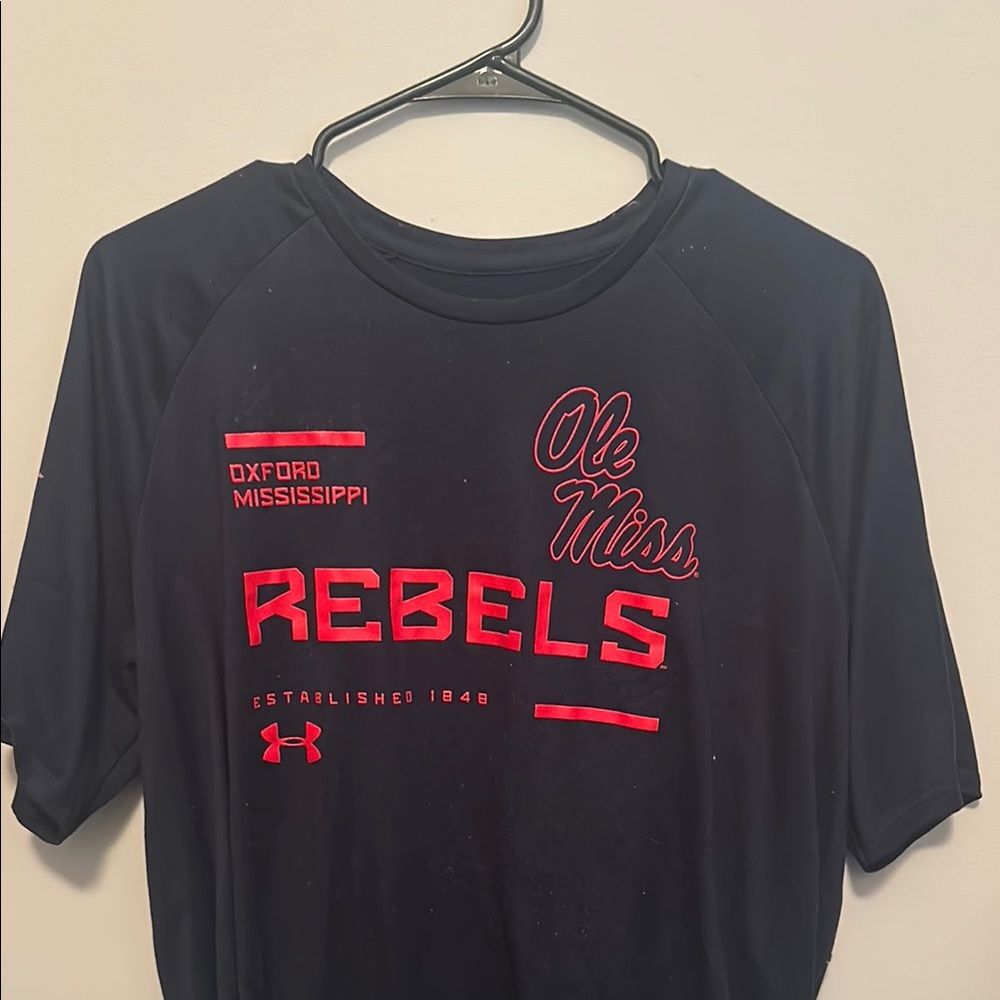 Under Armour Navy Blue and Red Ole Miss Rebels Tee